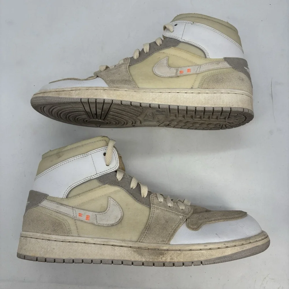 Air Jordan 1 Mid Shoes Mens 10.5 SE Craft White Sail Inside Out Lace Up
